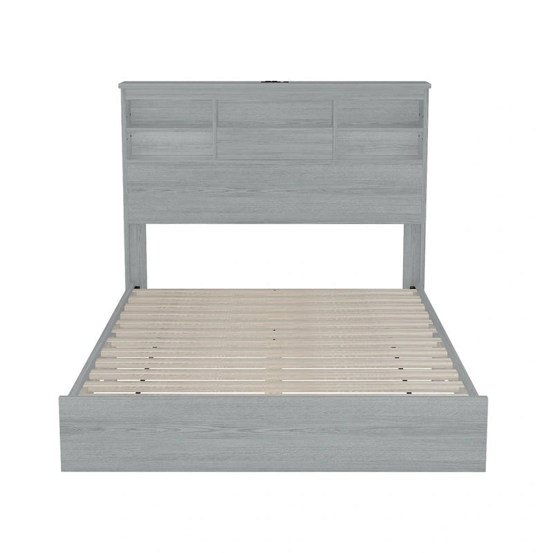 Ensembles de chambre à coucher 4 pièces grand lit (Queen Size) en bois vintage avec 2 tables de chevet et 1 commode