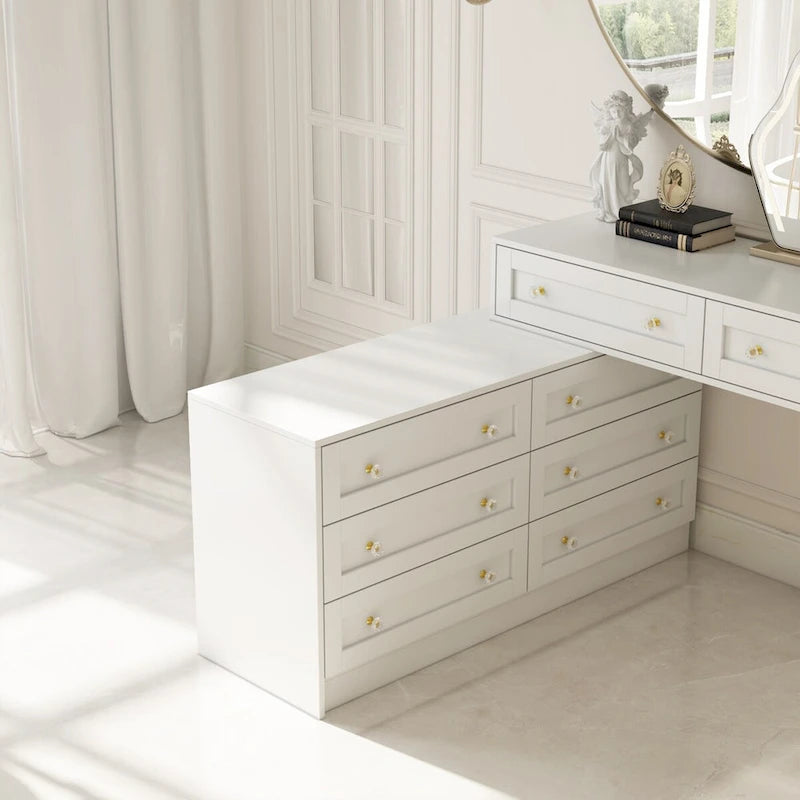 Coiffeuse/Commode blanche multifonctionnelle Grand Rangement 8 Tiroirs