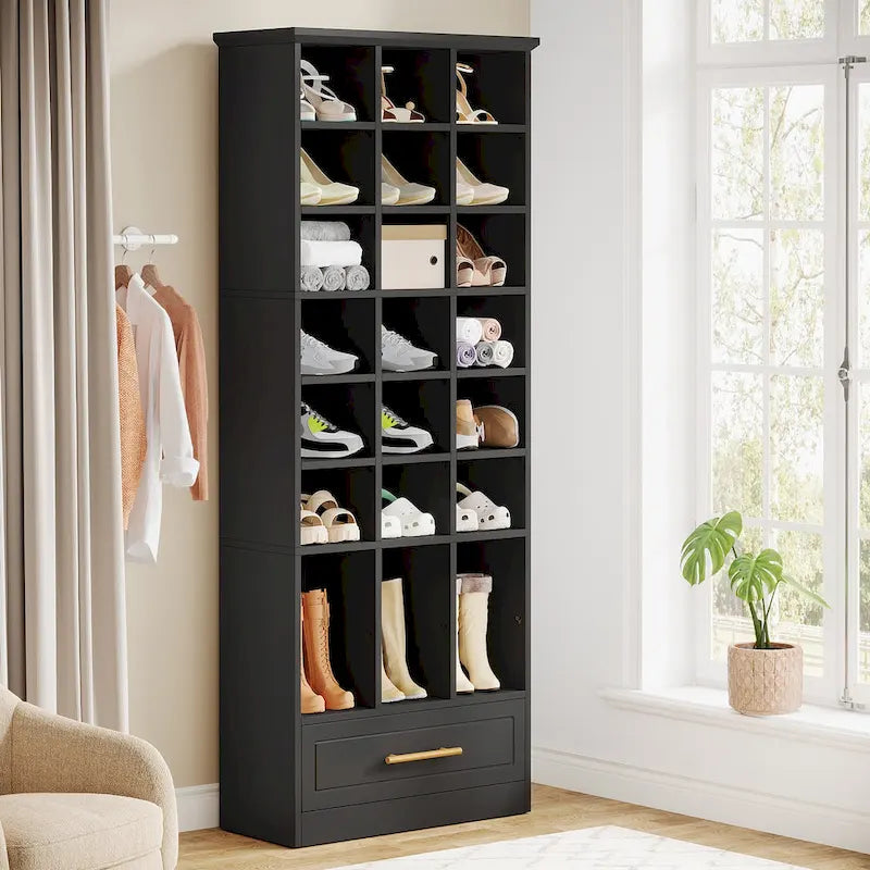 Armoire à chaussures haute de 180 cm avec 24 casiers pour le salon