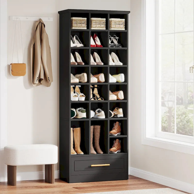 Armoire à chaussures haute de 180 cm avec 24 casiers pour le salon