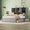Lit plateforme Queen Size avec tête de lit de rangement et 4 tiroirs