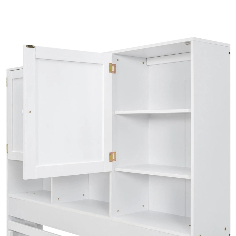 Lit plateforme Queen Size avec tête de lit de rangement et 4 tiroirs
