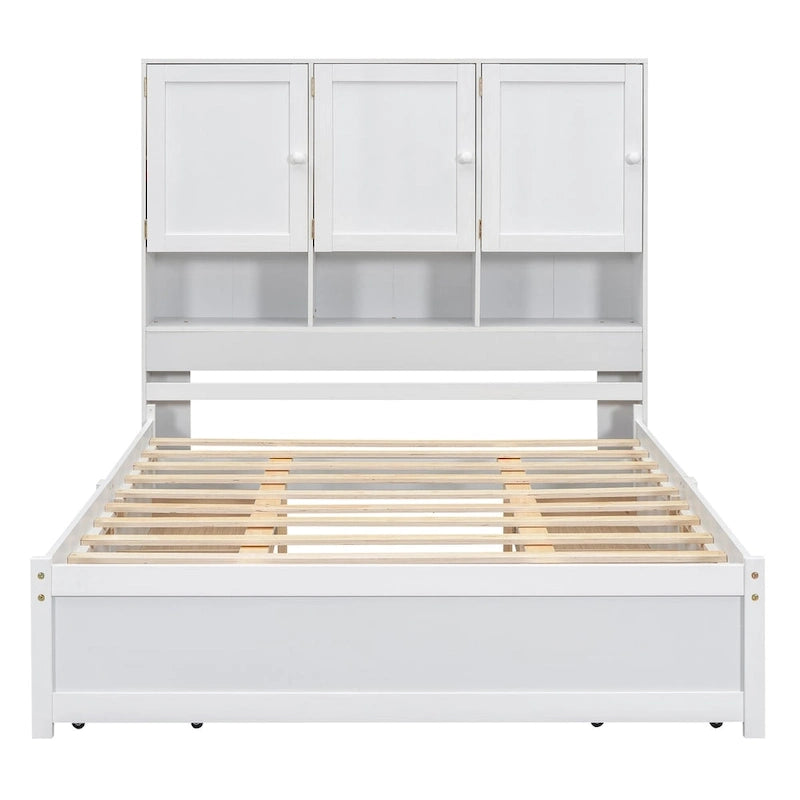 Lit plateforme Queen Size avec tête de lit de rangement et 4 tiroirs
