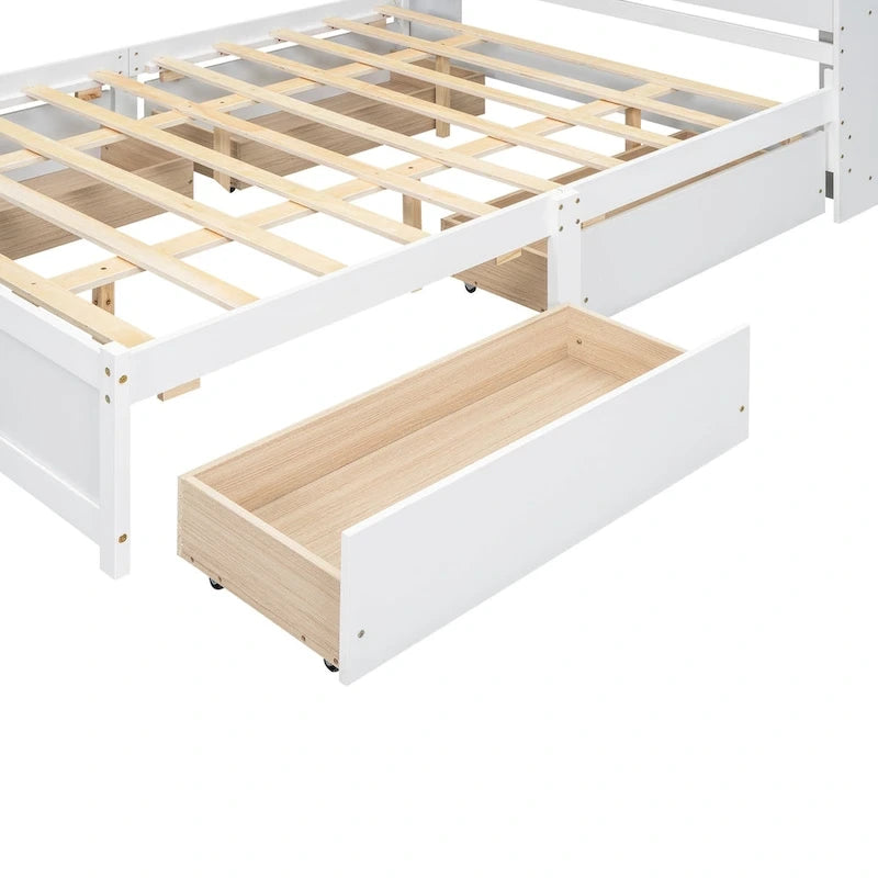Lit plateforme Queen Size avec tête de lit de rangement et 4 tiroirs