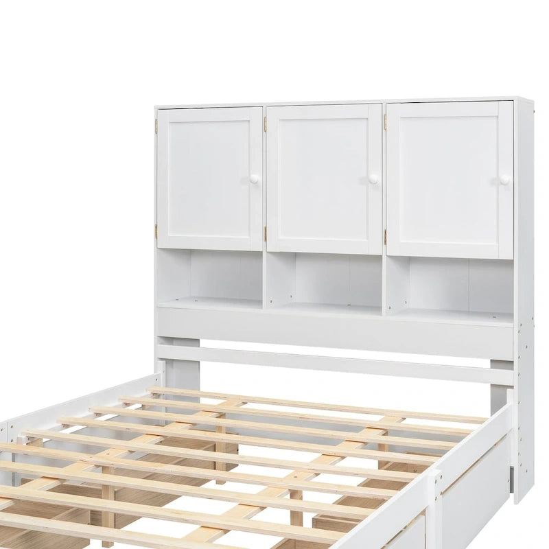 Lit plateforme Queen Size avec tête de lit de rangement et 4 tiroirs