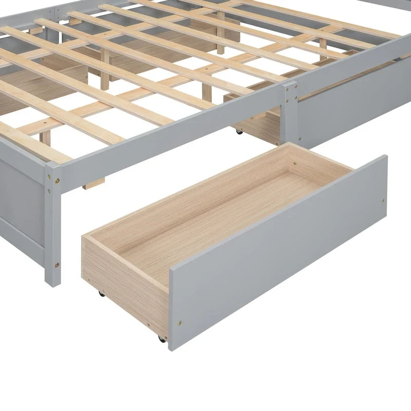 Lit plateforme Queen Size avec tête de lit de rangement et 4 tiroirs