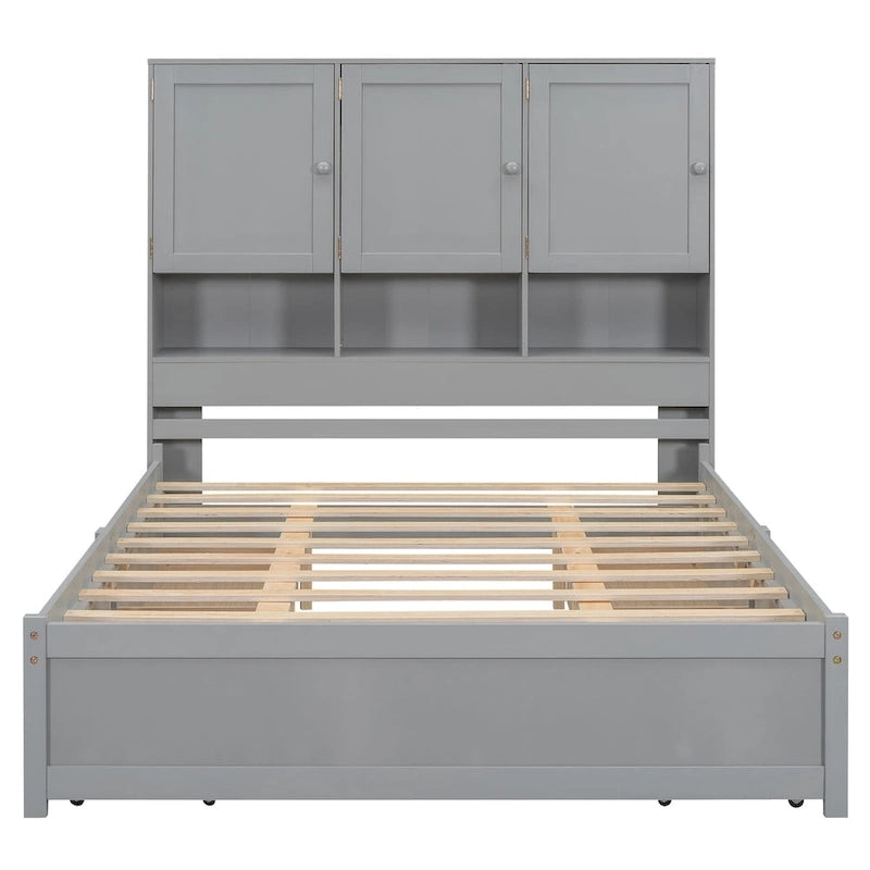 Lit plateforme Queen Size avec tête de lit de rangement et 4 tiroirs