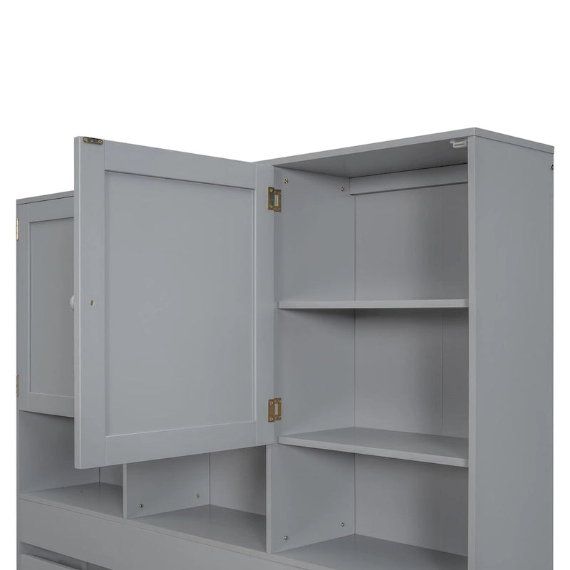 Lit plateforme Queen Size avec tête de lit de rangement et 4 tiroirs