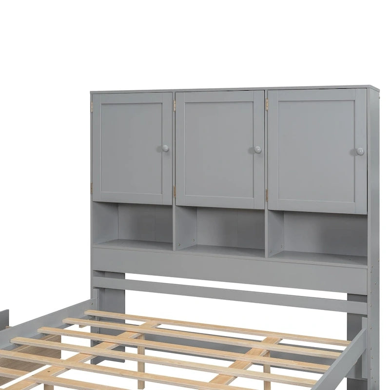 Lit plateforme Queen Size avec tête de lit de rangement et 4 tiroirs