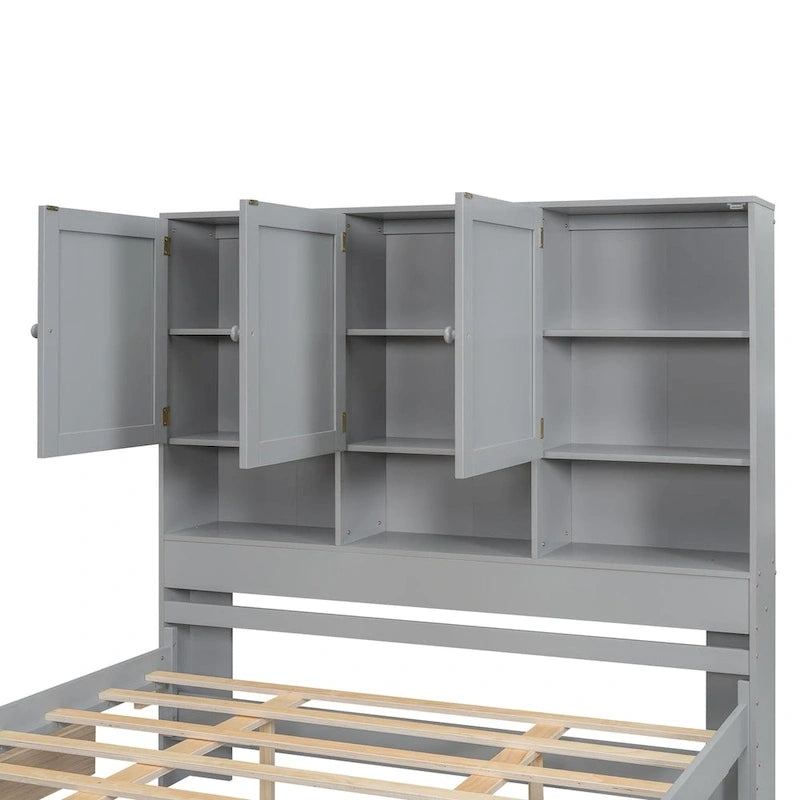 Lit plateforme Queen Size avec tête de lit de rangement et 4 tiroirs