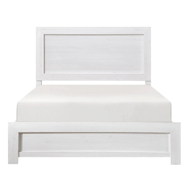 Lit king-size Eby, style rustique, placage en bois finition blanche