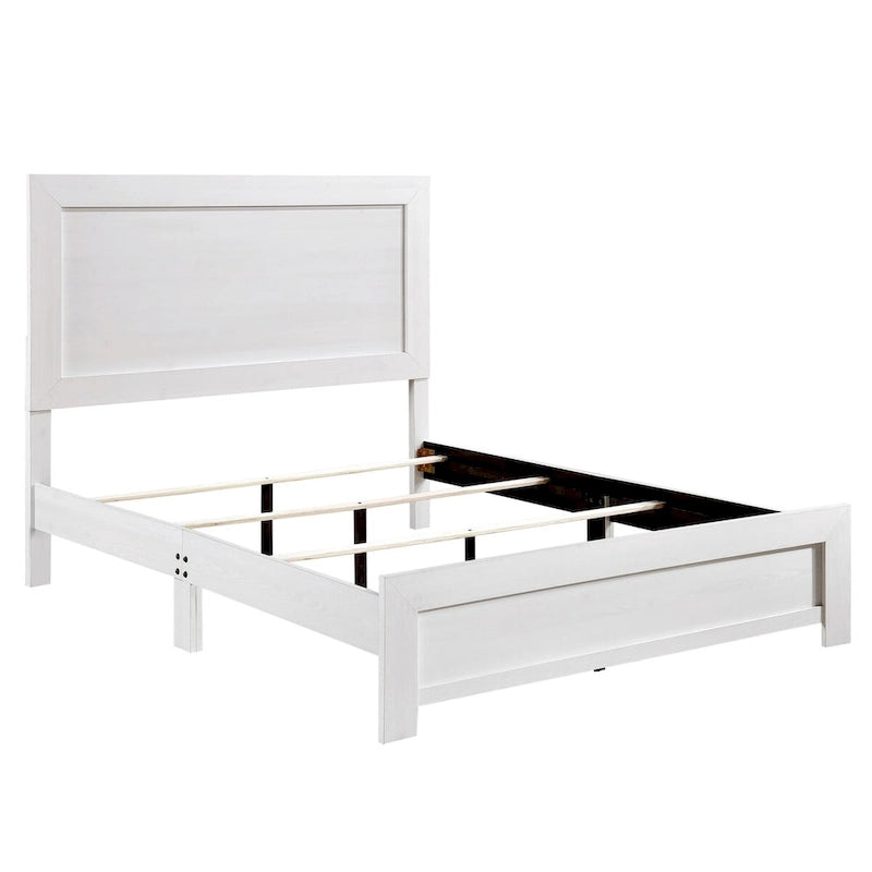 Lit king-size Eby, style rustique, placage en bois finition blanche