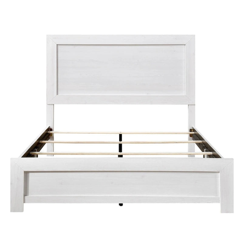 Lit king-size Eby, style rustique, placage en bois finition blanche