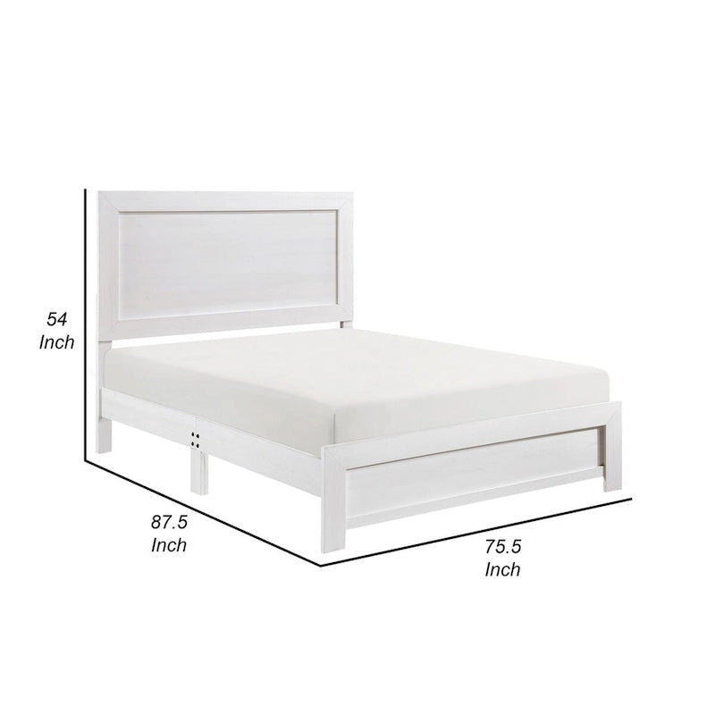 Lit king-size Eby, style rustique, placage en bois finition blanche