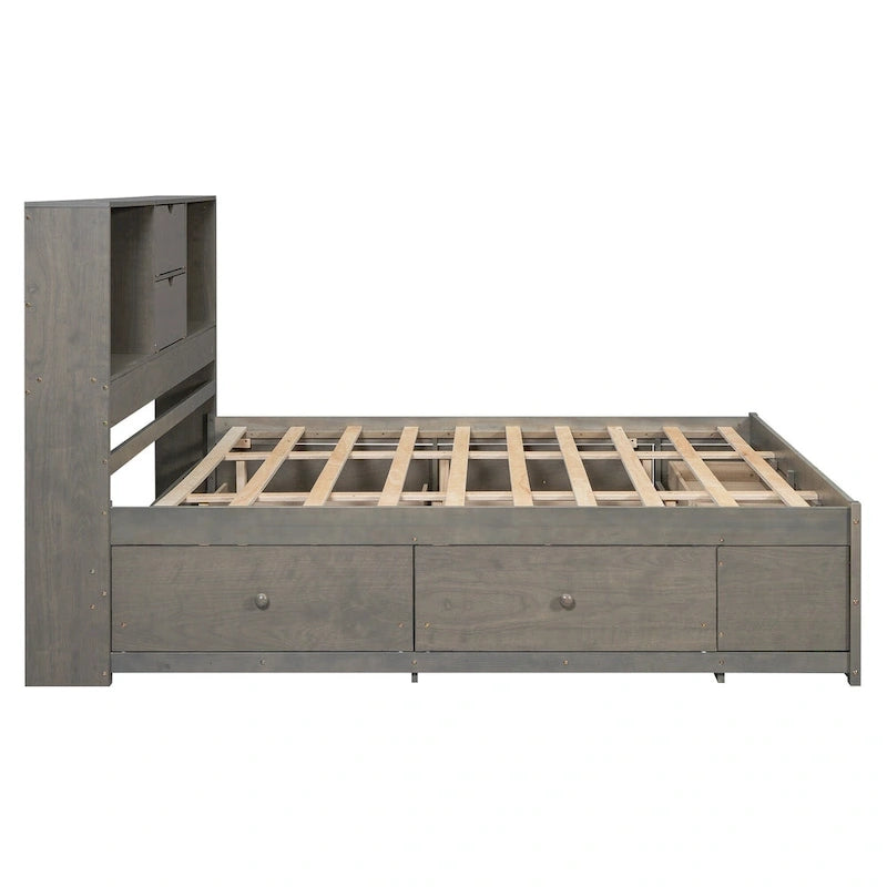 Lit plateforme avec tête de lit de rangement et 8 tiroirs