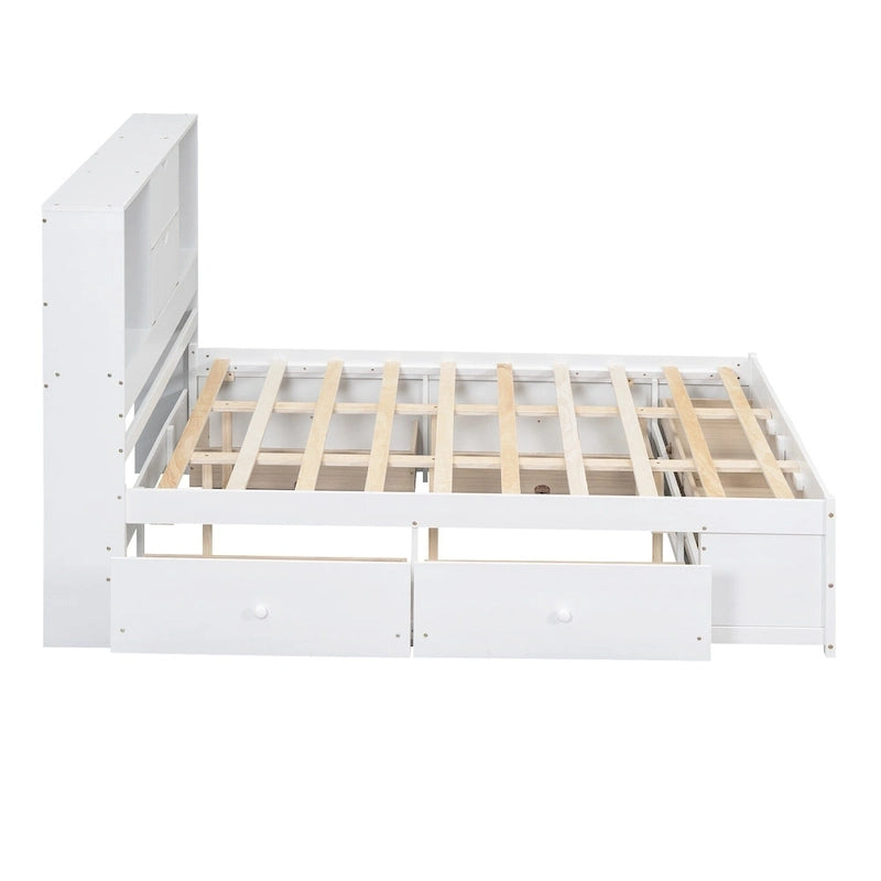 Lit plateforme avec tête de lit de rangement et 8 tiroirs