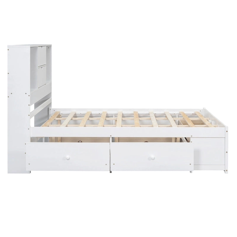 Lit plateforme avec tête de lit de rangement et 8 tiroirs