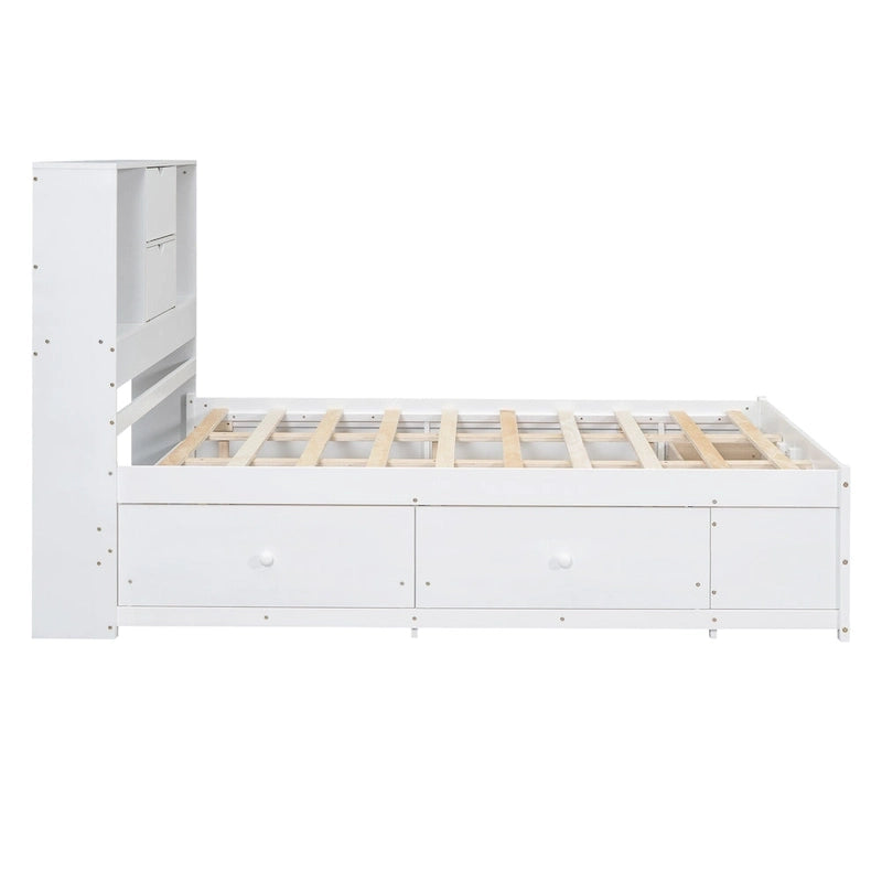 Lit plateforme avec tête de lit de rangement et 8 tiroirs