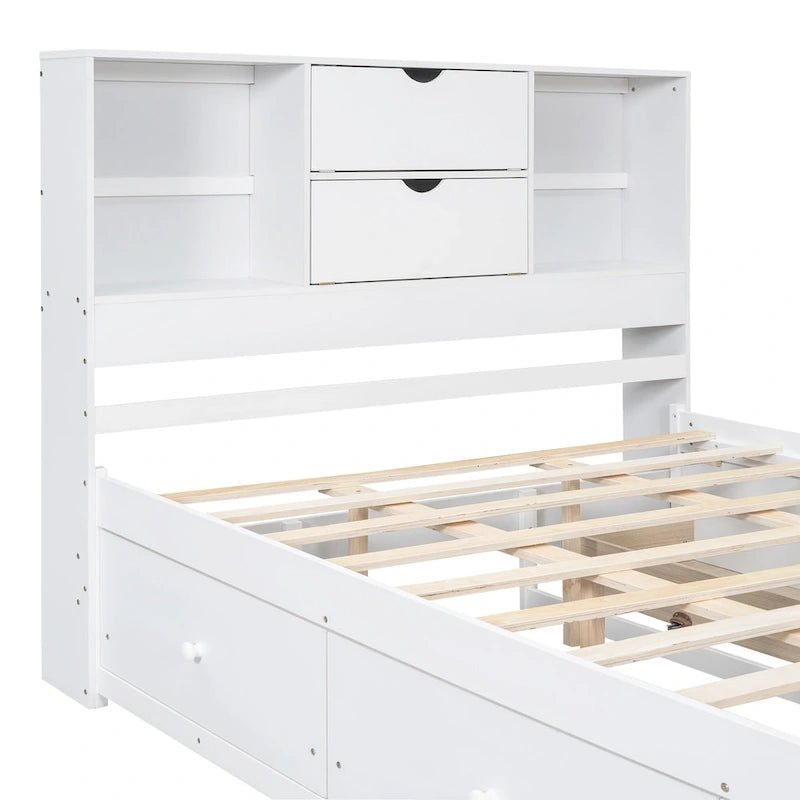 Lit plateforme avec tête de lit de rangement et 8 tiroirs