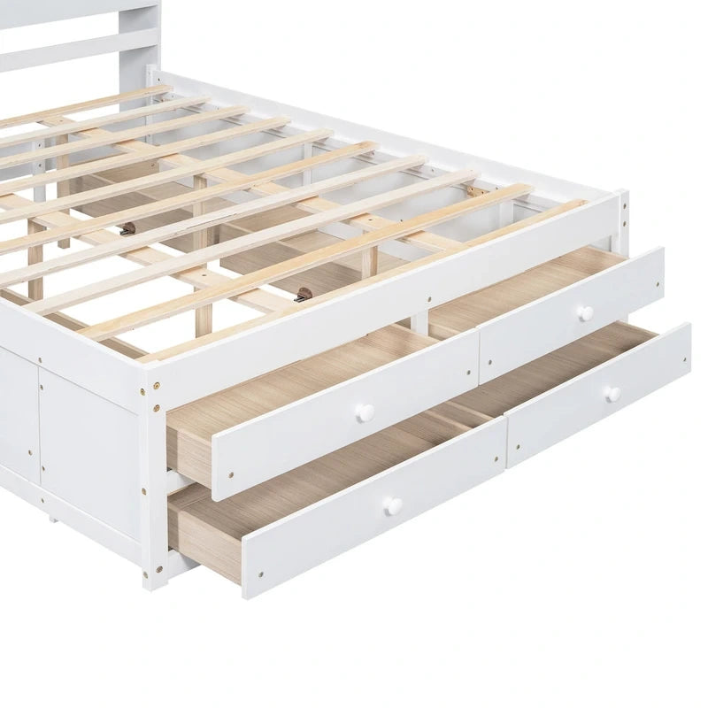 Lit plateforme avec tête de lit de rangement et 8 tiroirs