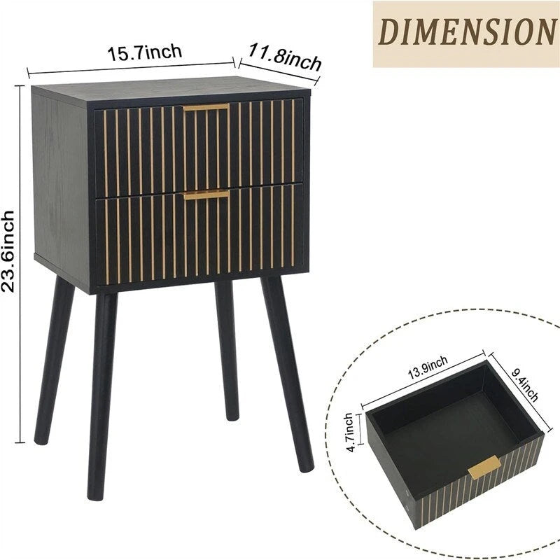 Table de chevet moderne Mid-Century avec 2 tiroirs
