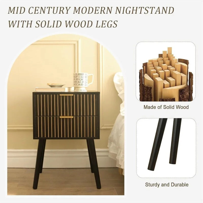 Table de chevet moderne Mid-Century avec 2 tiroirs