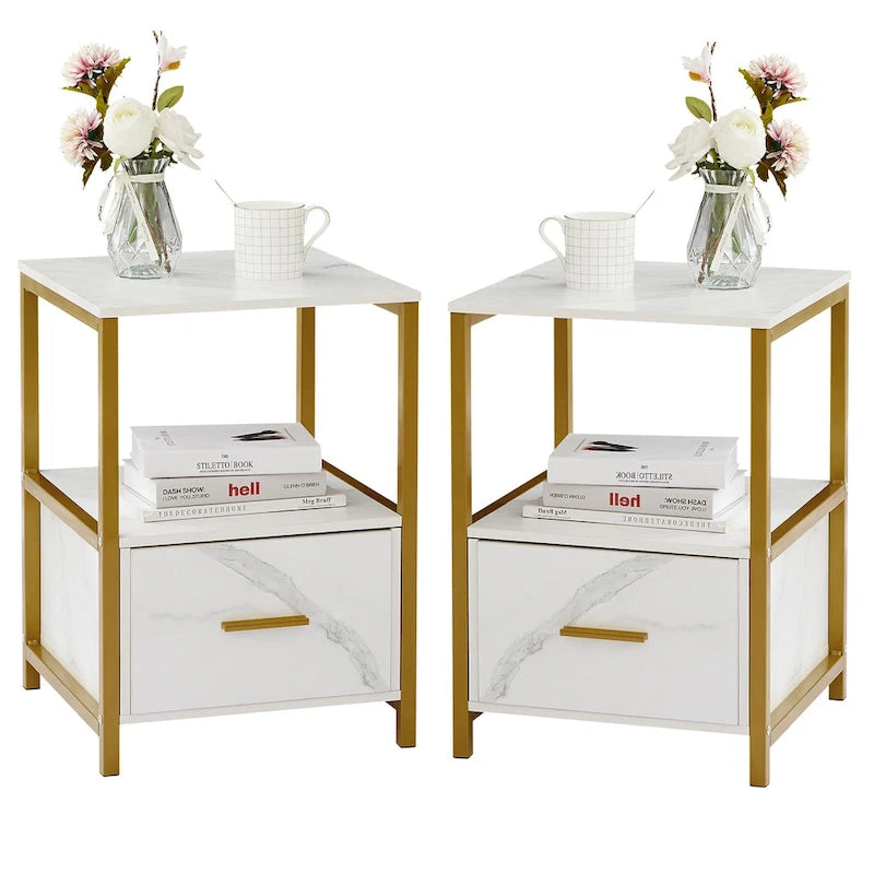 Javlergo (Lot de 2) Table de chevet 1 tiroir, Table d'appoint carrée moderne pour Chambre, Salon