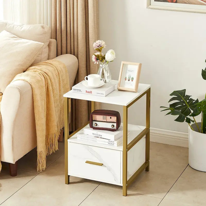 Javlergo (Lot de 2) Table de chevet 1 tiroir, Table d'appoint carrée moderne pour Chambre, Salon