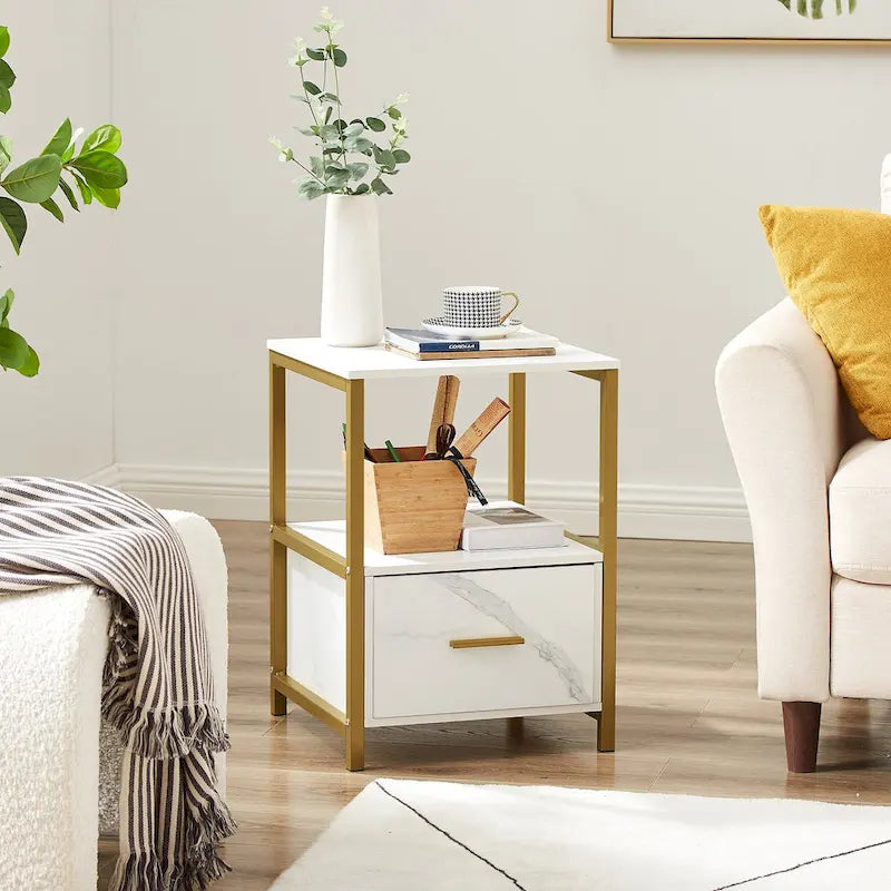 Javlergo (Lot de 2) Table de chevet 1 tiroir, Table d'appoint carrée moderne pour Chambre, Salon