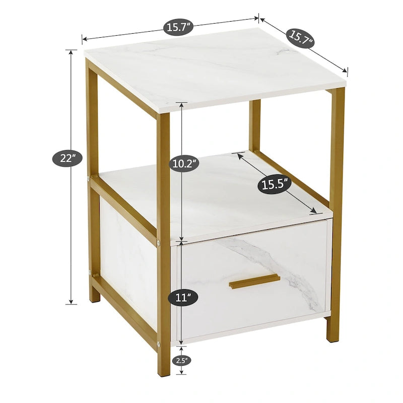 Javlergo (Lot de 2) Table de chevet 1 tiroir, Table d'appoint carrée moderne pour Chambre, Salon