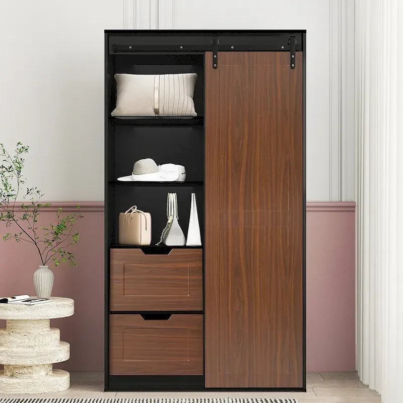 Armoire et penderie hautes de 71 pouces, armoire classique à porte coulissante de style grange