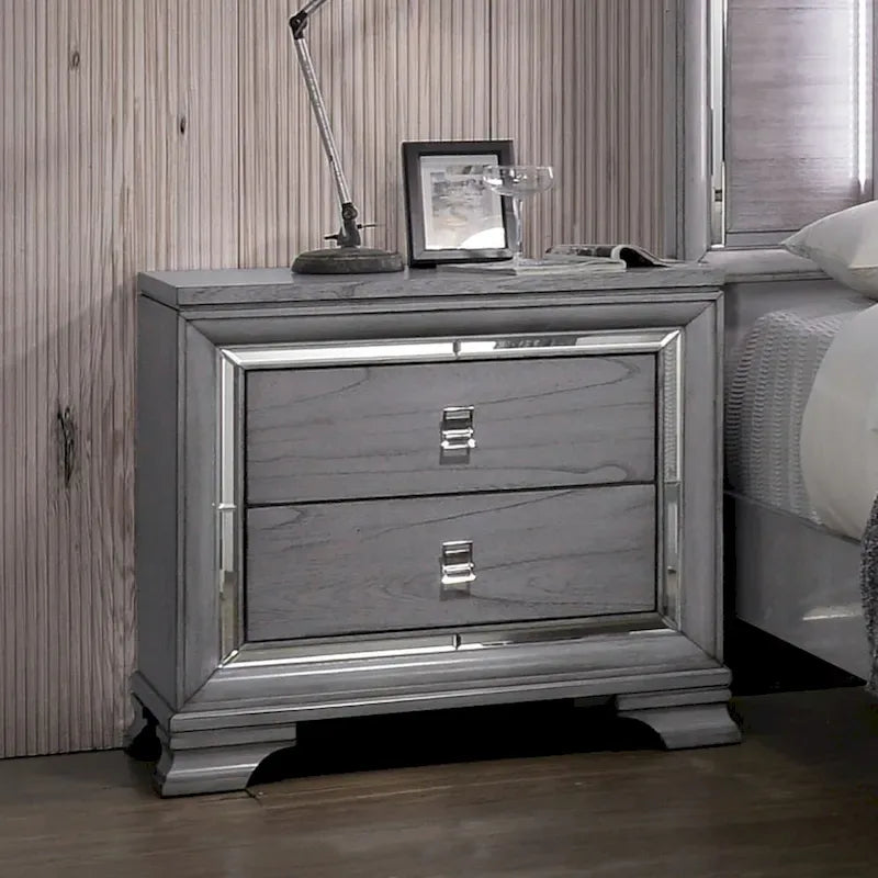 Ensemble lit panneau et table de chevet contemporains 2 pièces Taia gris avec LED Furniture of America
