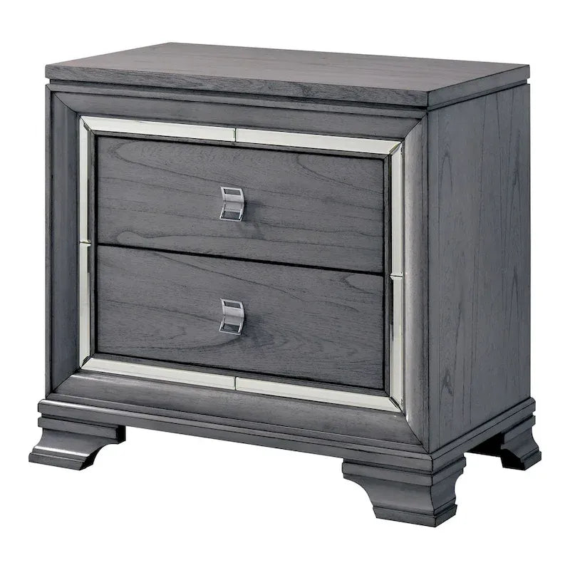 Ensemble lit panneau et table de chevet contemporains 2 pièces Taia gris avec LED Furniture of America
