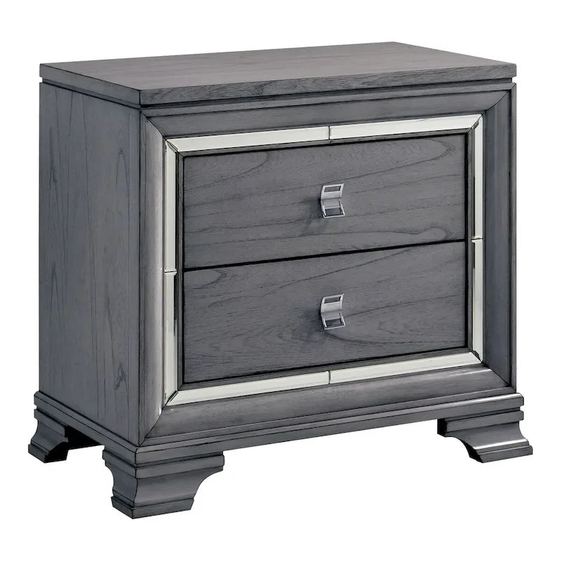 Ensemble lit panneau et table de chevet contemporains 2 pièces Taia gris avec LED Furniture of America