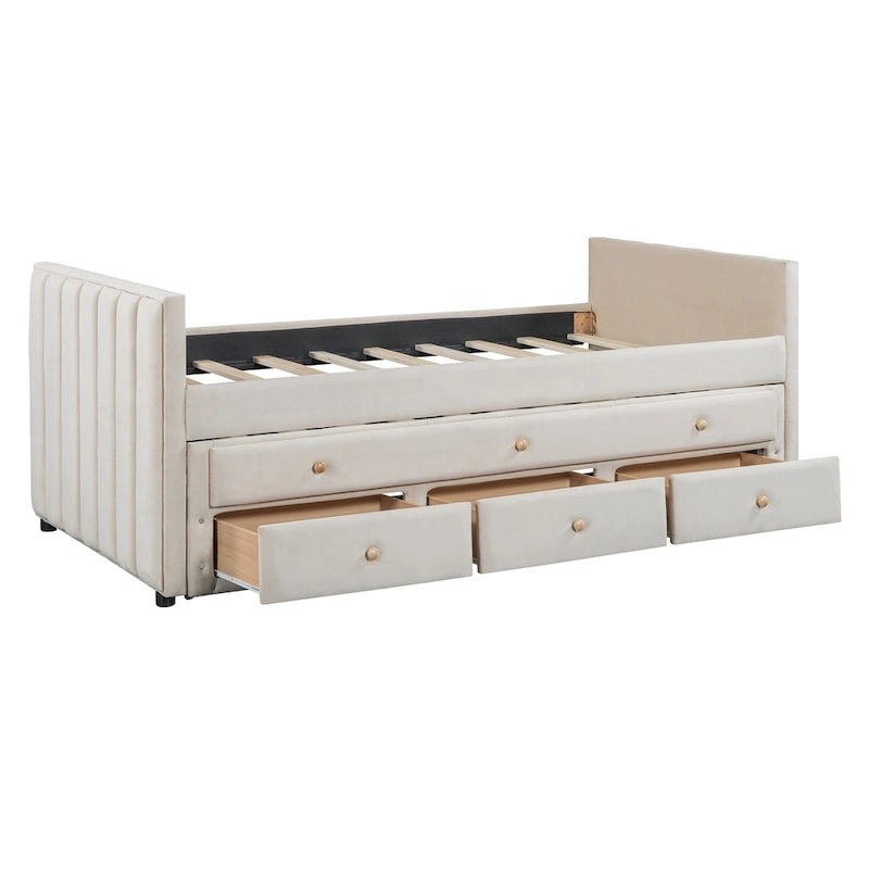 Lit de repos rembourré avec lit gigogne double et tiroirs