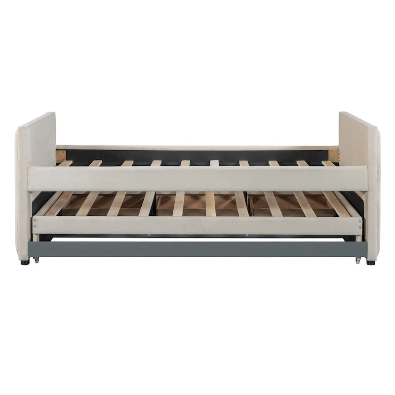 Lit de repos rembourré avec lit gigogne double et tiroirs