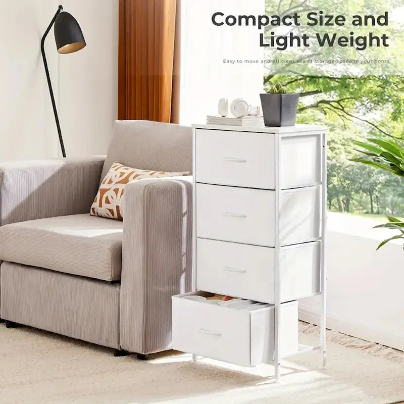 Commode de chambre à coucher avec 4 tiroirs en tissu, tour de rangement étroite pour vêtements, placards, chambre d'enfant, tour de rangement avec placard