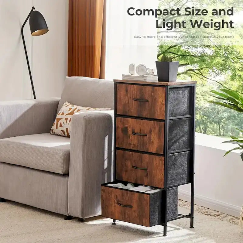 Commode de chambre à coucher avec 4 tiroirs en tissu, tour de rangement étroite pour vêtements, placards, chambre d'enfant, tour de rangement avec placard