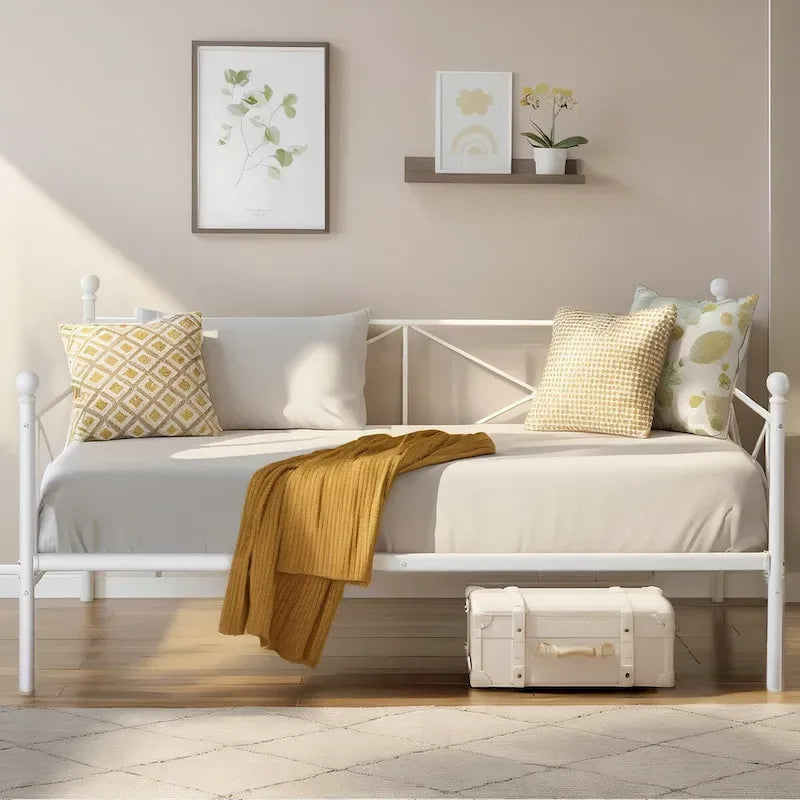 Cadre de lit de repos Javlergo en métal, taille double, avec lattes en acier pour salon ou chambre d'amis