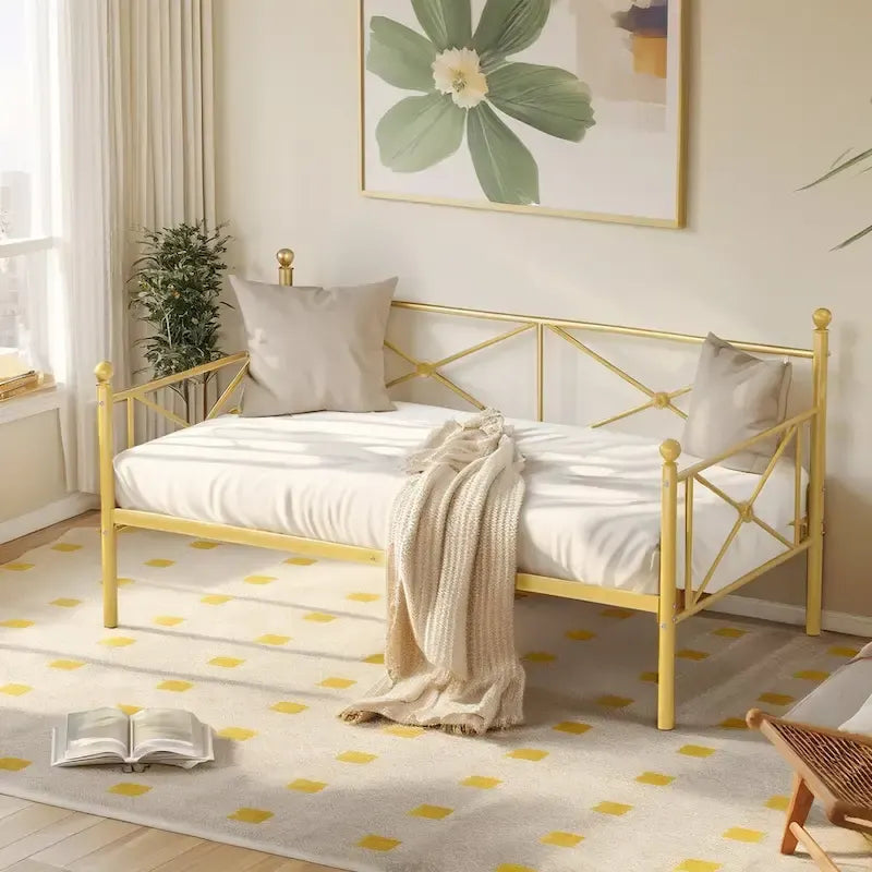 Cadre de lit de repos Javlergo en métal, taille double, avec lattes en acier pour salon ou chambre d'amis