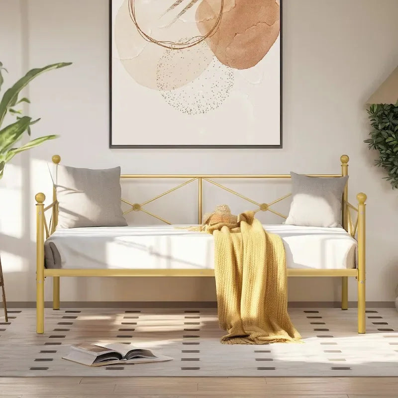 Cadre de lit de repos Javlergo en métal, taille double, avec lattes en acier pour salon ou chambre d'amis