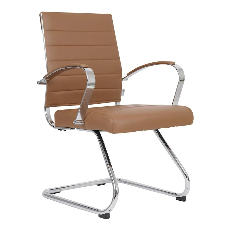 Chaise de bureau en cuir avec base luge en acier inoxydable Série Benmar par LeisureMod