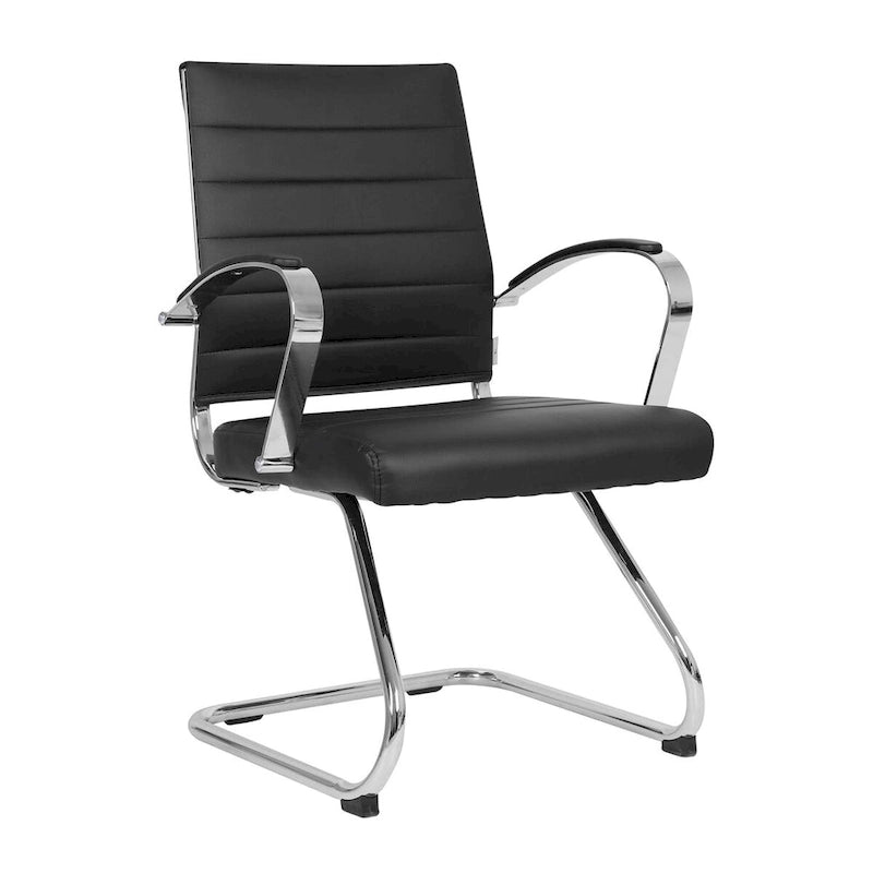 Chaise de bureau en cuir avec base luge en acier inoxydable Série Benmar par LeisureMod