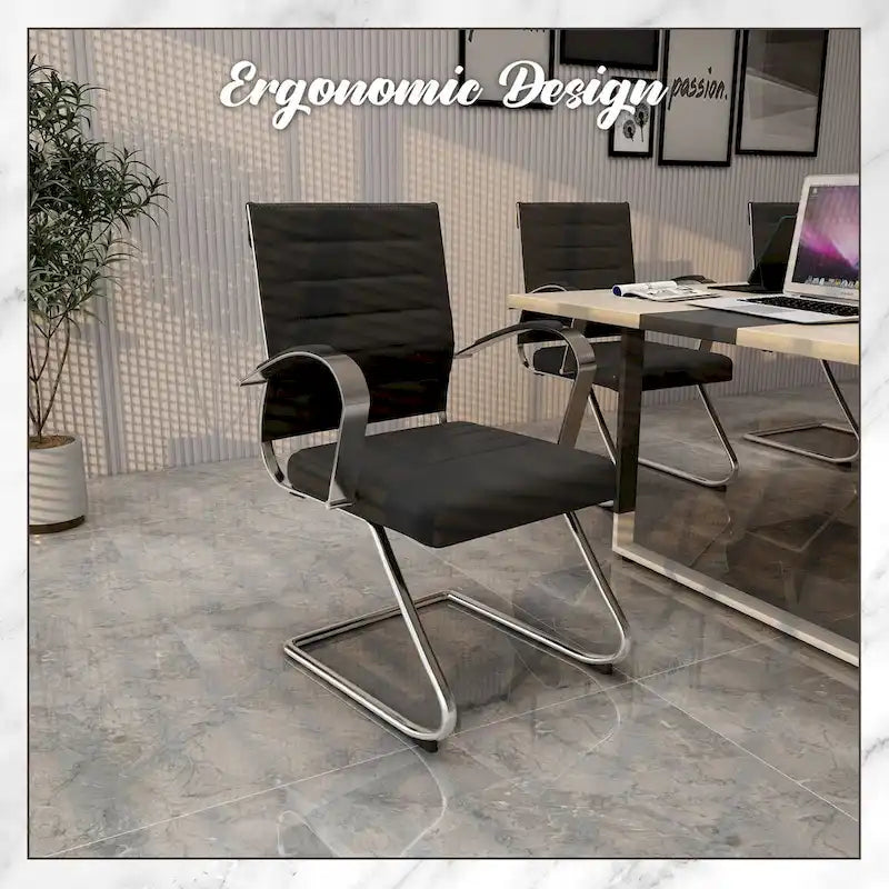 Chaise de bureau en cuir avec base luge en acier inoxydable Série Benmar par LeisureMod