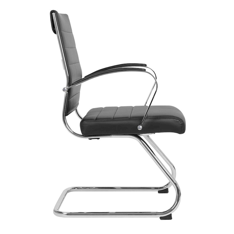 Chaise de bureau en cuir avec base luge en acier inoxydable Série Benmar par LeisureMod
