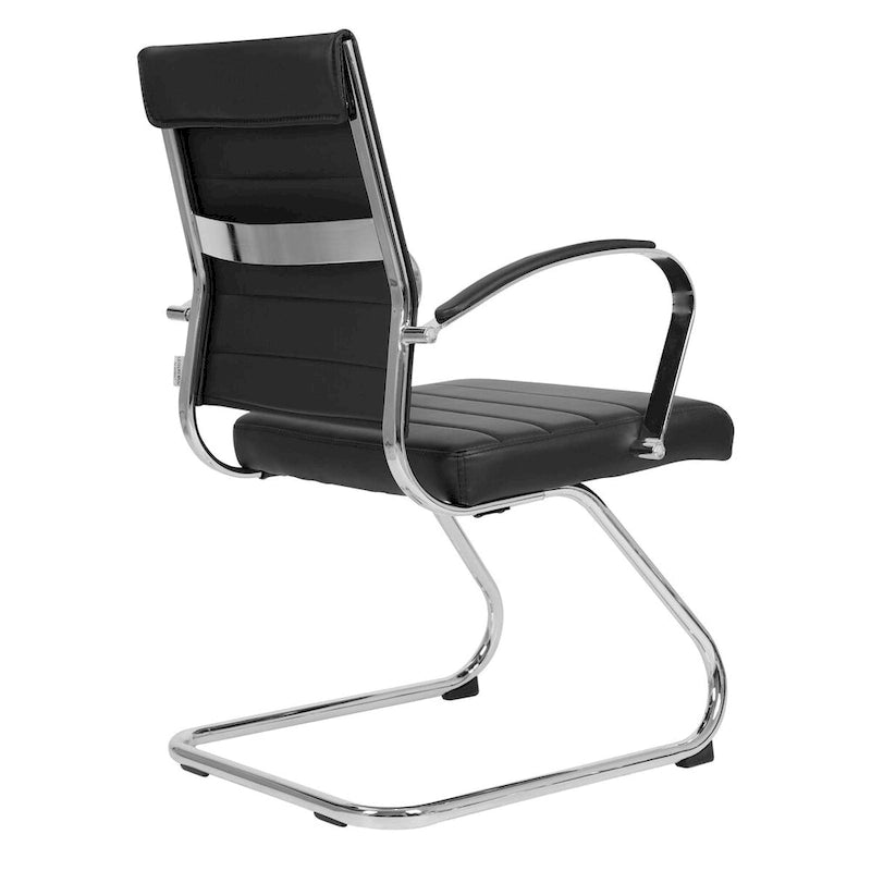 Chaise de bureau en cuir avec base luge en acier inoxydable Série Benmar par LeisureMod