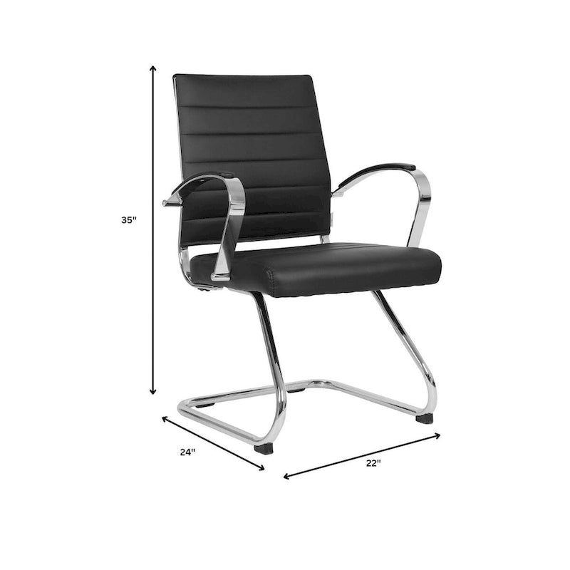 Chaise de bureau en cuir avec base luge en acier inoxydable Série Benmar par LeisureMod