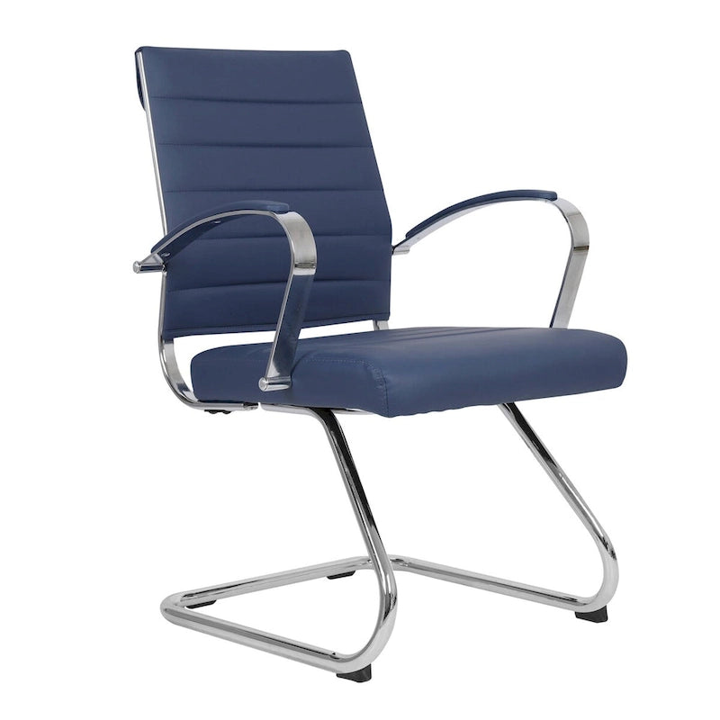 Chaise de bureau en cuir avec base luge en acier inoxydable Série Benmar par LeisureMod