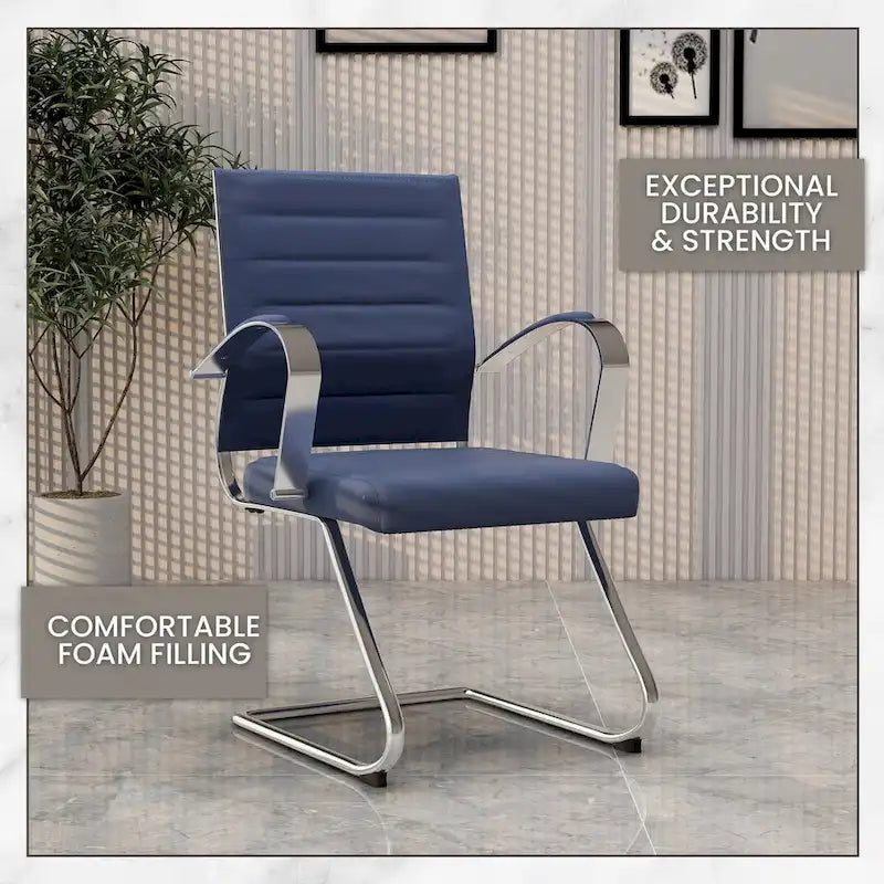 Chaise de bureau en cuir avec base luge en acier inoxydable Série Benmar par LeisureMod