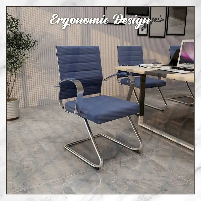 Chaise de bureau en cuir avec base luge en acier inoxydable Série Benmar par LeisureMod
